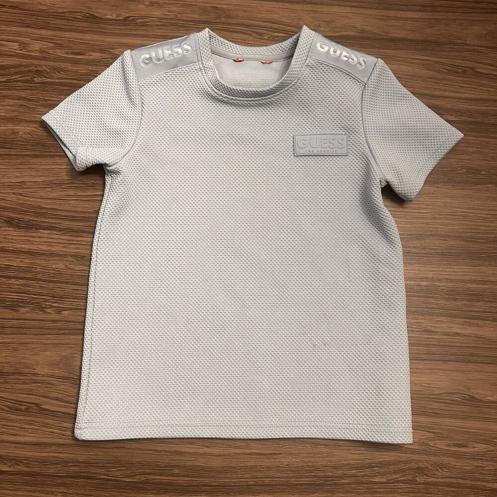 GUESS Light Blue Textured Logo Knit Short Sleeve Crew Neck T-Shirt Size 7 Boys